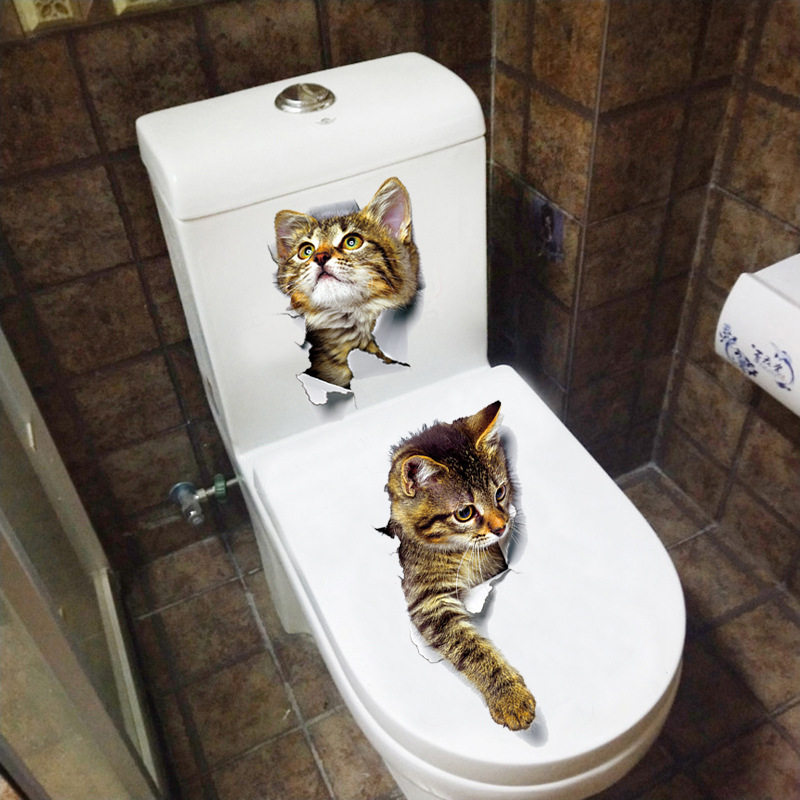 可爱猫咪马桶贴纸个性创意浴室卫生间贴画防水自粘卧室墙贴装饰