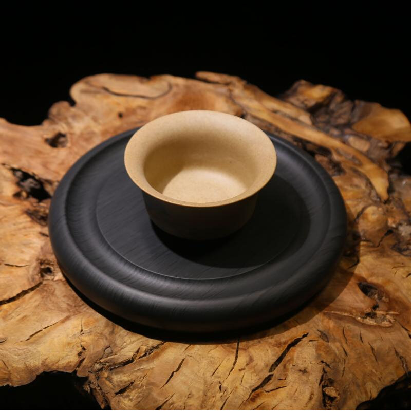 歙砚水波纹 茶托砚 原石砚台多功能圆砚当人迷你茶盘茶海砚石茶台