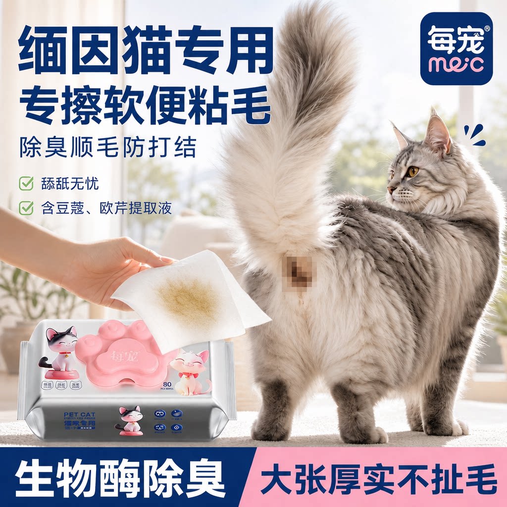猫咪擦屁股湿巾除臭顺毛防打结