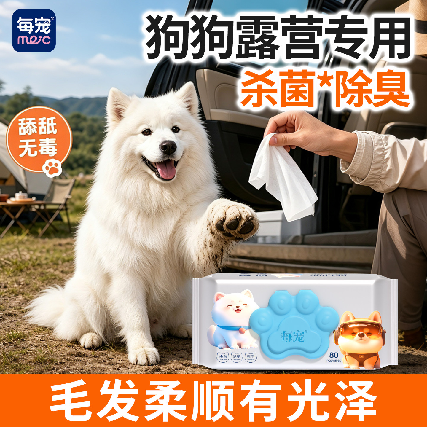 萨摩耶狗狗清洁湿巾露营杀菌除臭