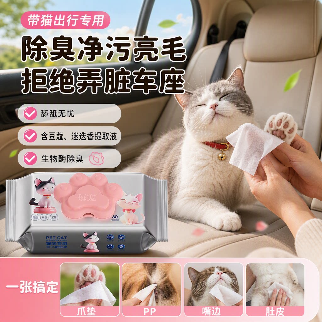 猫咪外出清洁湿巾除臭免洗擦全身