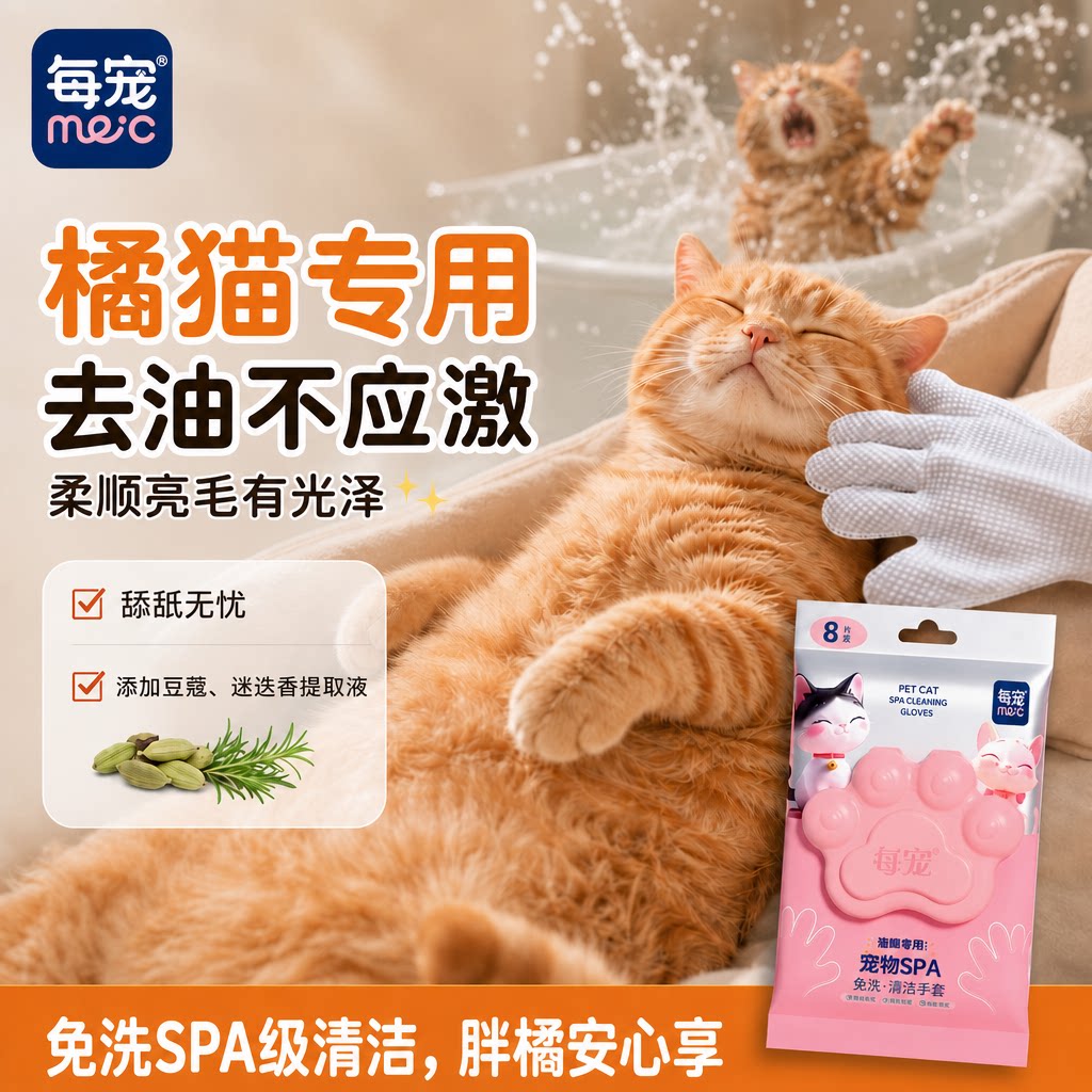猫咪免洗手套湿巾生物酶除臭去污
