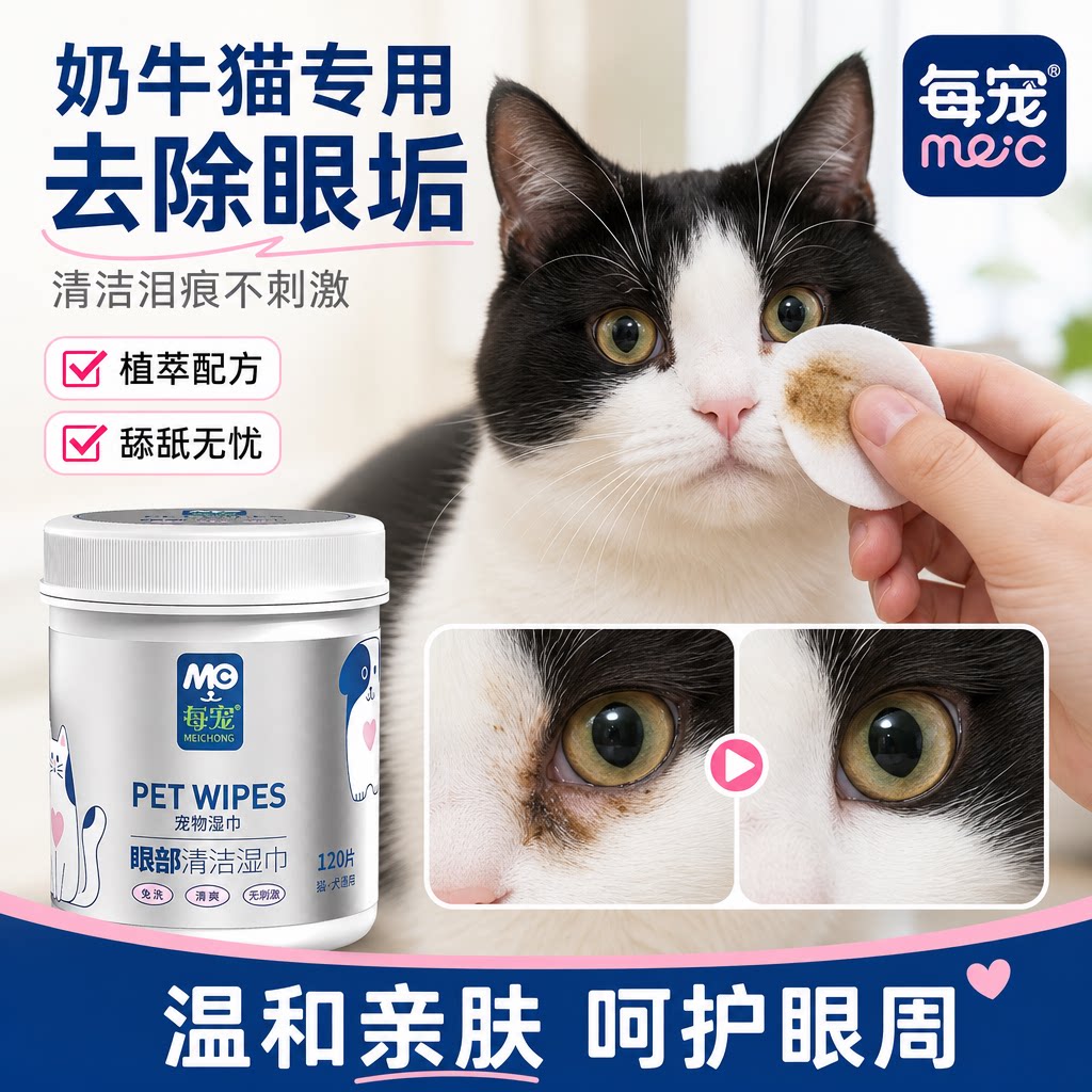 猫咪擦泪痕湿巾温和去眼垢不刺激