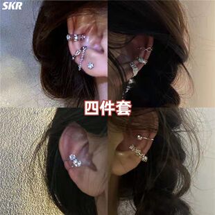 冷淡风ins水钻链条流苏耳骨夹女小众设计感无耳洞耳夹耳环耳饰潮