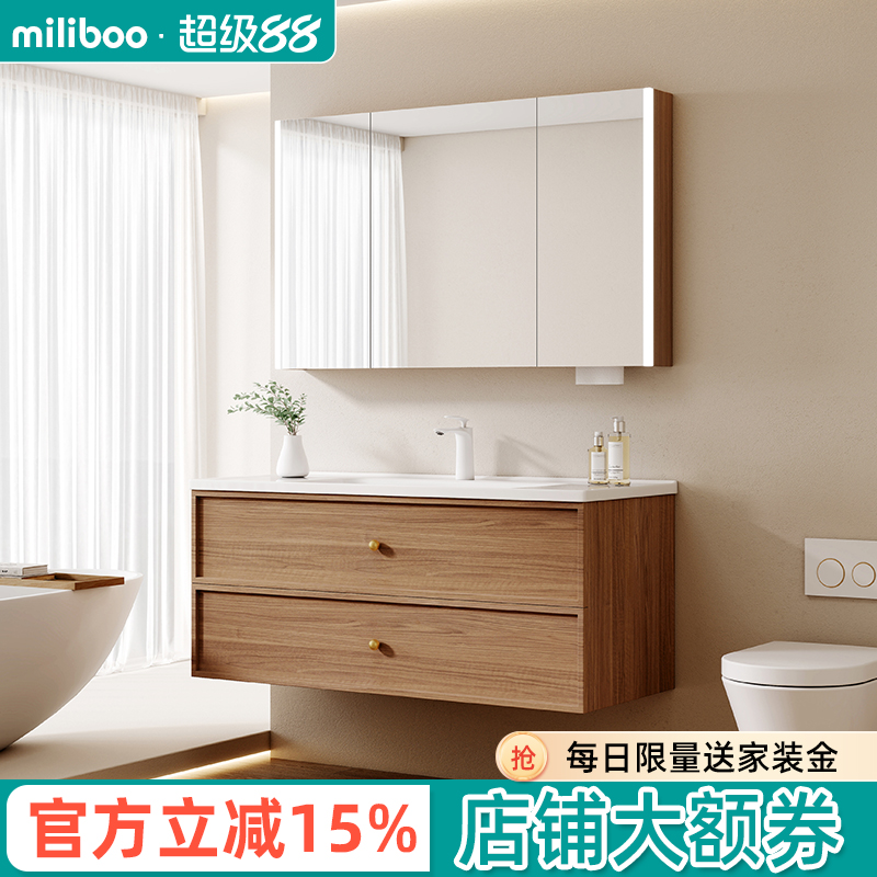 2025年新款法式中古风陶瓷一体盆浴室柜组合复古洗漱台洗手盆柜