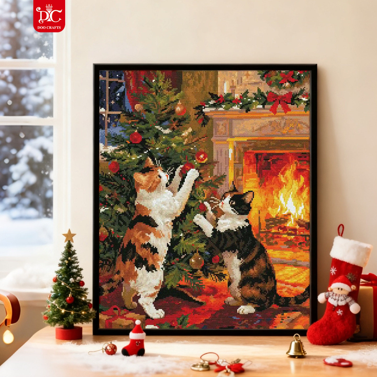 DC蒂彩钻石画2026新款圣诞猫咪十字绣手工DIY家居装饰画客厅挂画,居家布艺,钻石绣,淘宝优惠券,粉丝福利购,淘宝优惠卷
