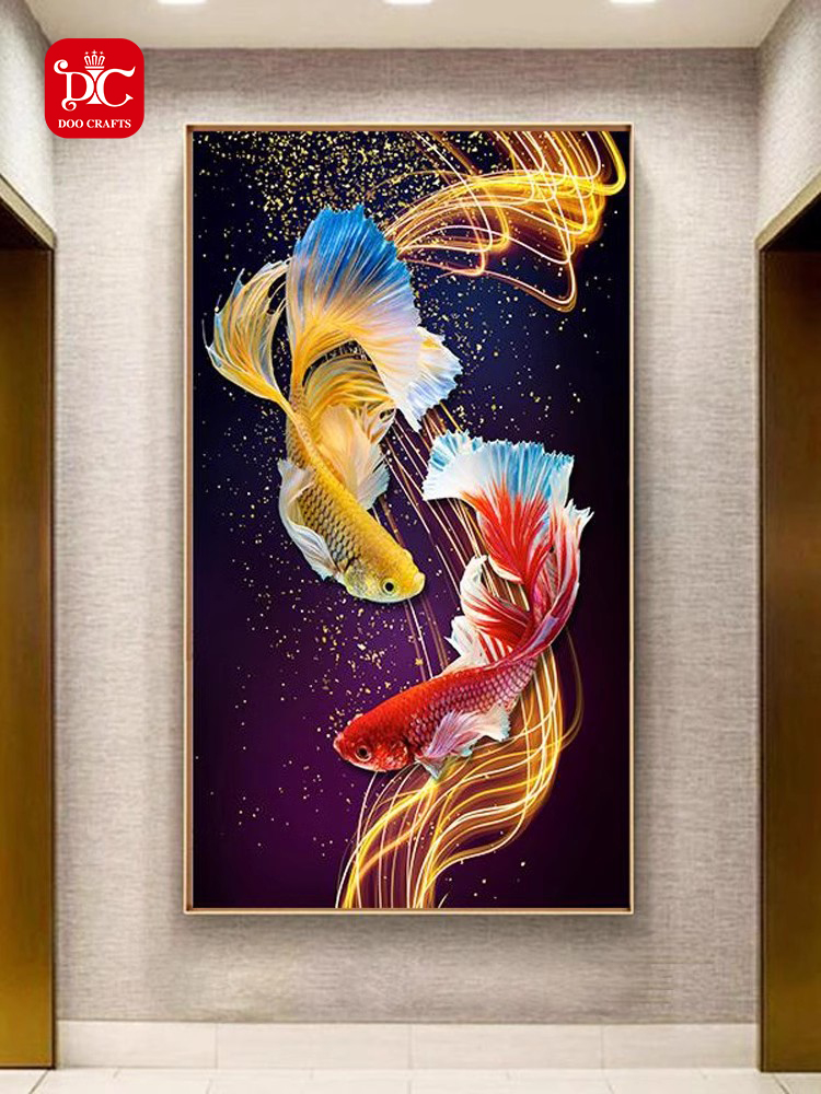 DC蒂彩钻石画2025满钻新款手工双鱼锦鲤玄关贴钻十字绣现代简约