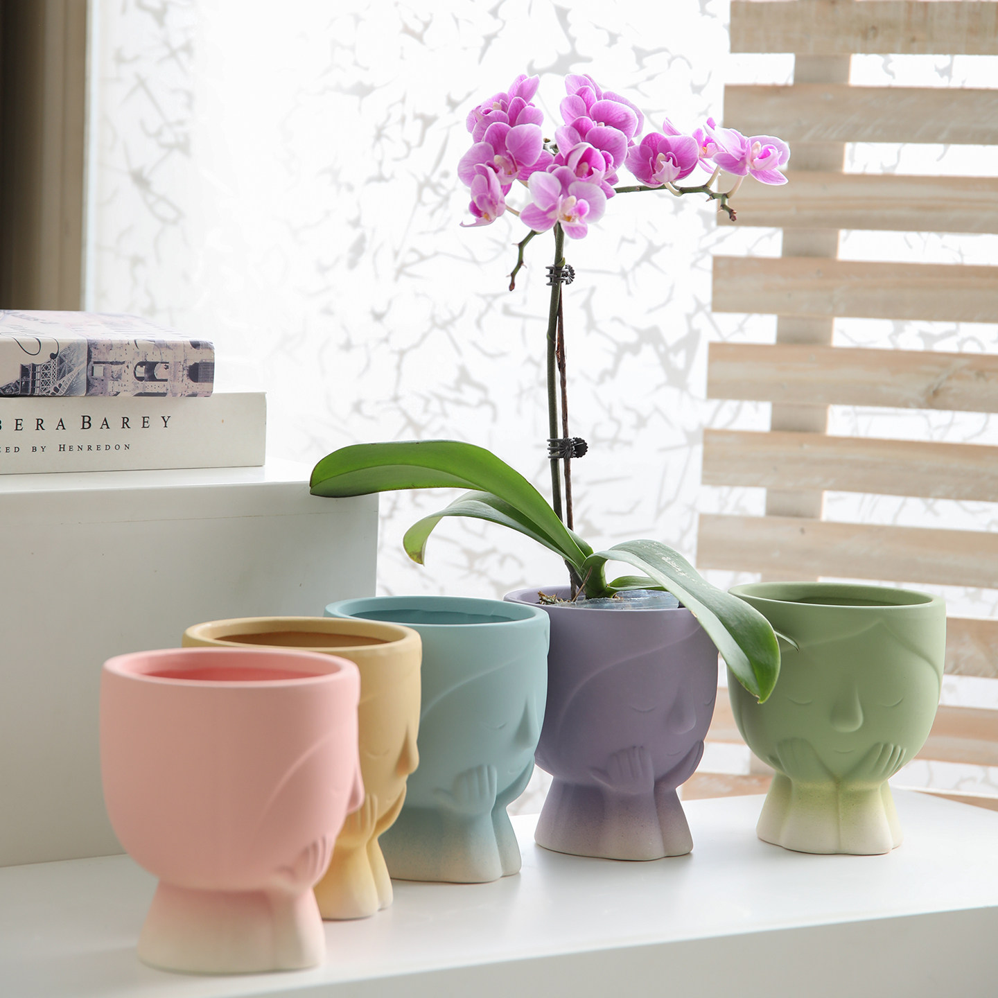 喷绘渐变色动物人像素烧陶瓷花盆