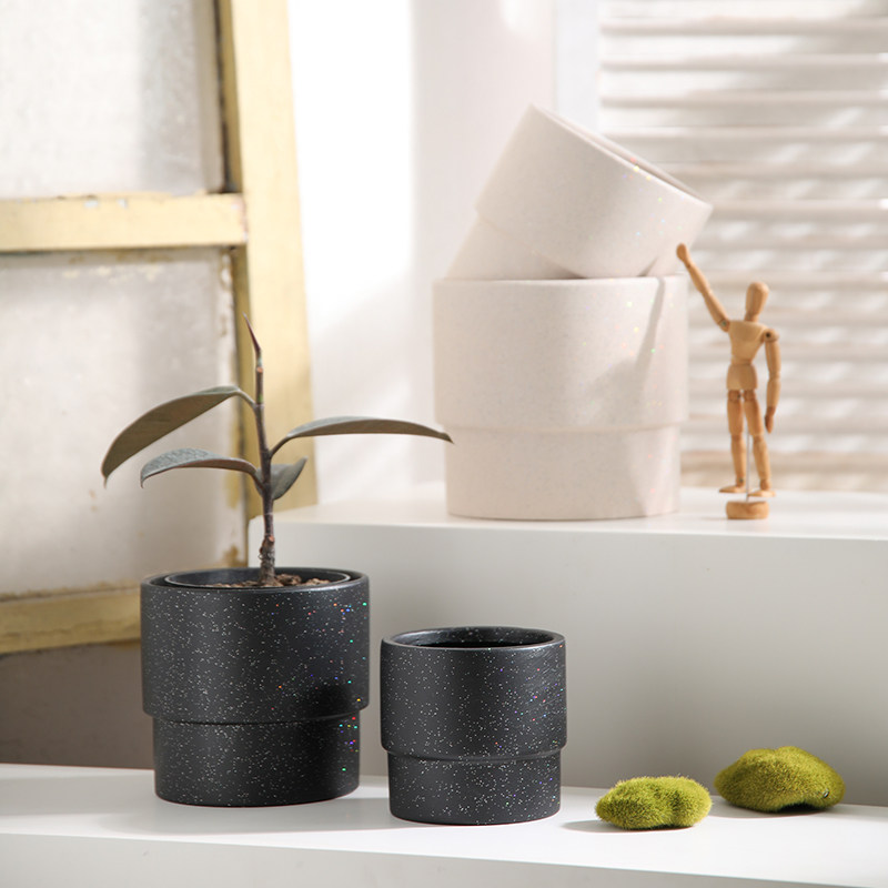 哑光黑白镭射粗砂面陶瓷花盆透气陶土兰花多肉发财树种植专用带托,鲜花速递/花卉仿真/绿植园艺,花盆,淘宝优惠券,粉丝福利购,淘宝优惠卷