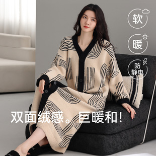 半边绒睡裙女秋冬季2025新款加绒加厚长款家居服软绵绵珊瑚绒睡衣