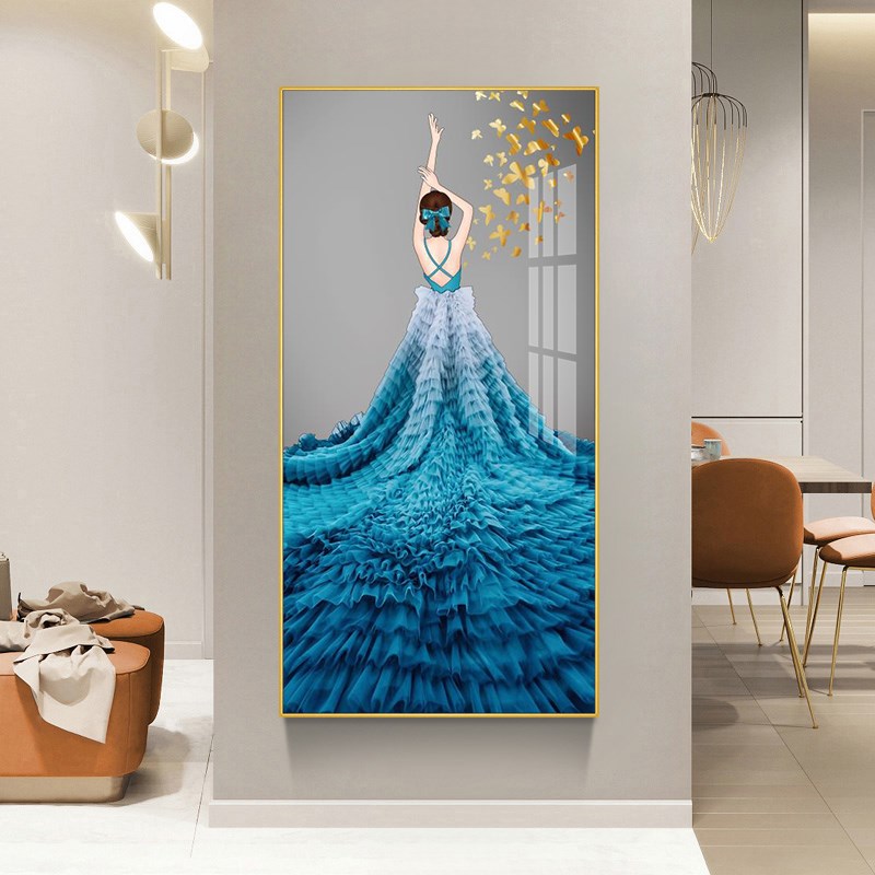 爆款现代简约装饰画入户玄关竖版壁画客厅过道挂画轻奢美女人物晶