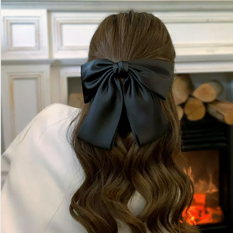 F8黑色大蝴蝶结发夹缎面日韩