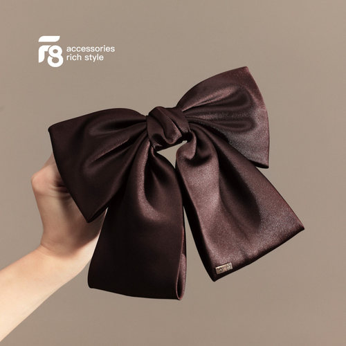 超大蝴蝶结发夹缎面带金属标气质