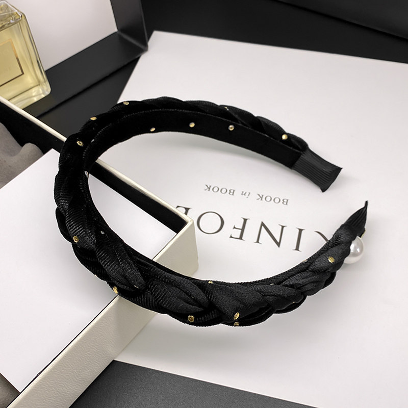 黑色丝绒麻花编织发卡发箍秋冬新款女高颅顶压发头饰韩国发捆头箍