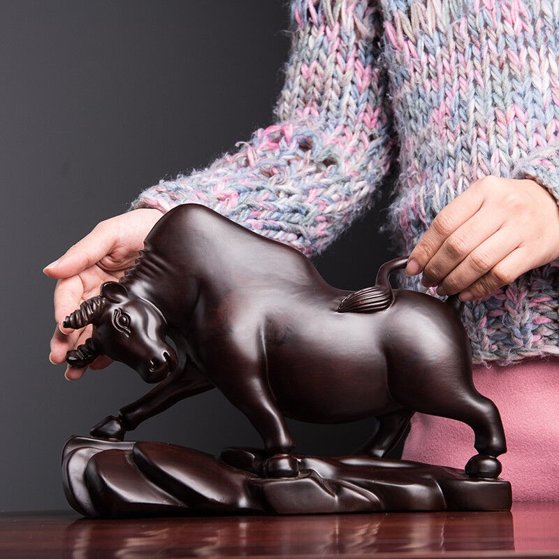 艺永轩牛摆件实木黑檀木雕工艺品玄关董事长总经理办公室桌面摆设