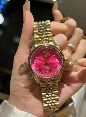 瑞士品牌金色大表盘轻奢夜光日历钢带火龙果简约时尚石英表女腕表