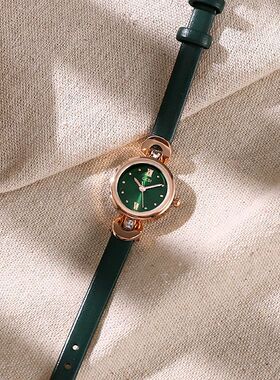 歌迪正品轻奢小众小绿表盘手表女学生细带小巧ins风简约气质森系
