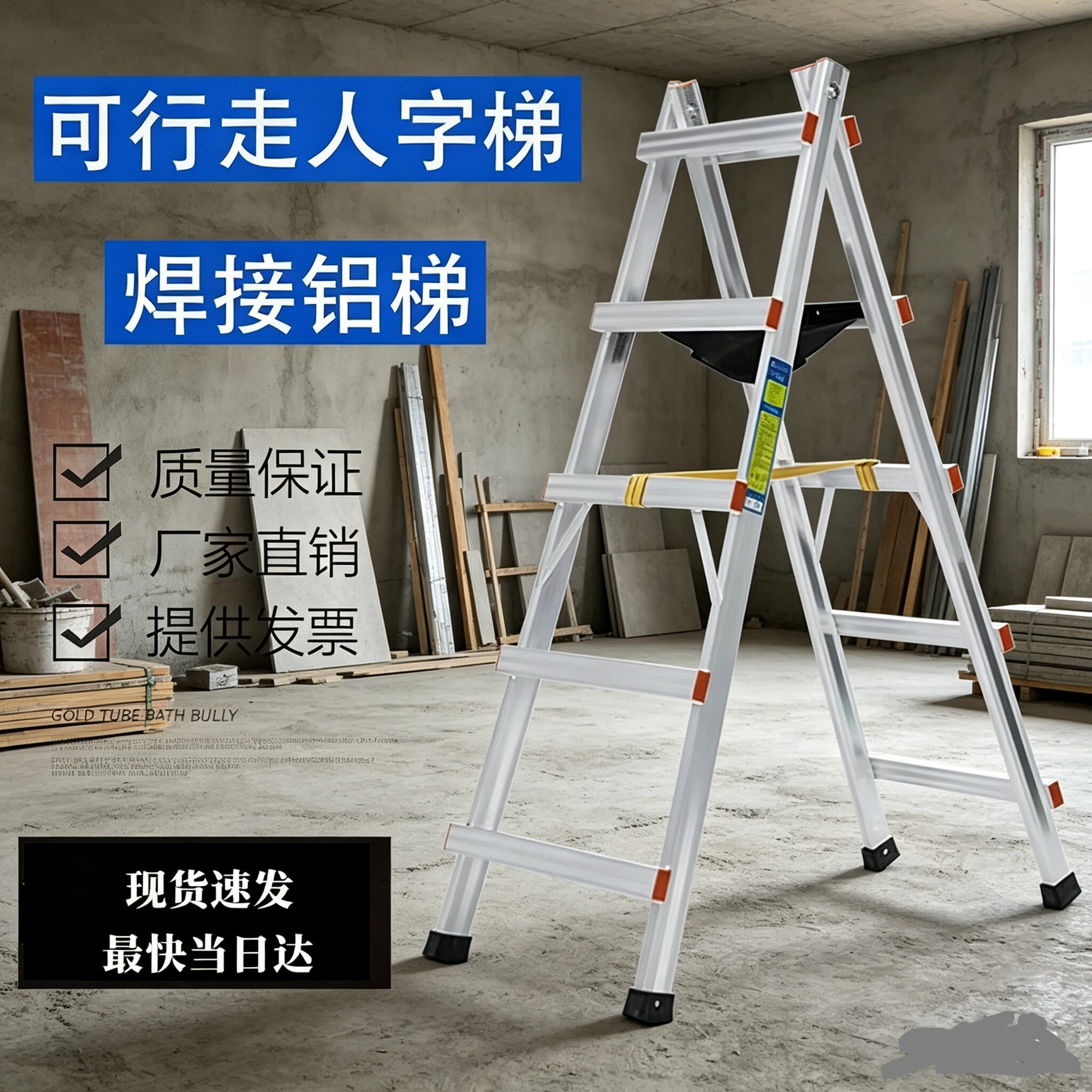 可以行走的梯子铝合金人字梯加厚焊接折叠家用装修木工移动工程梯
