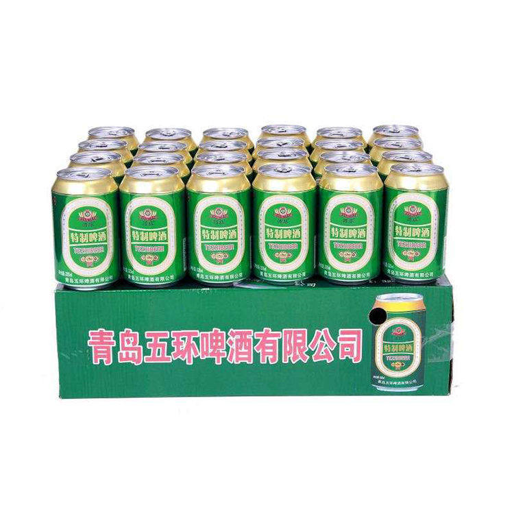 青岛五环特制罐装24瓶整箱24罐易拉罐罐装小麦王啤酒