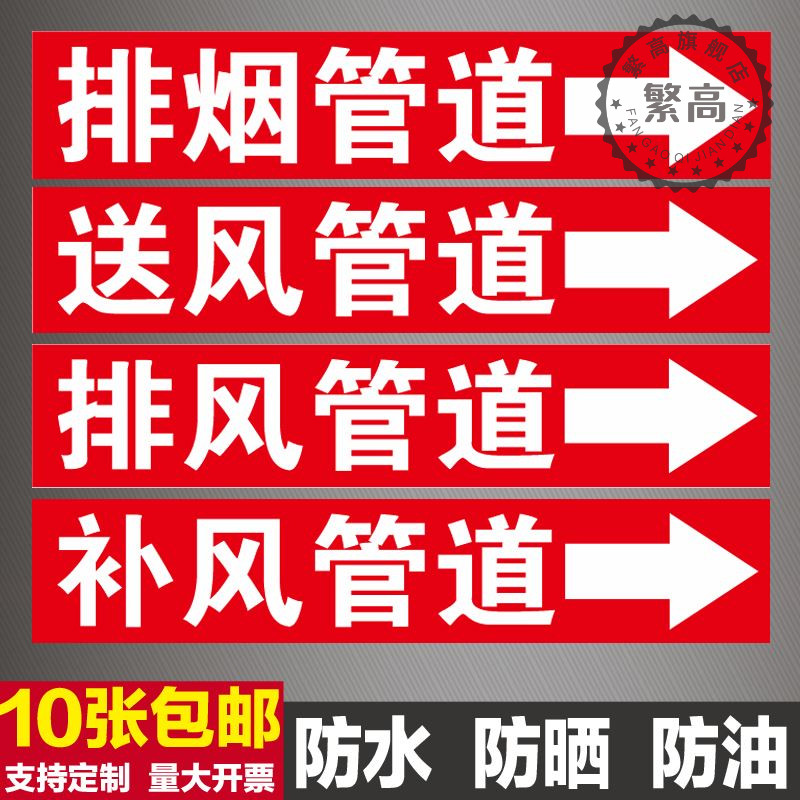 消防排烟管道标识牌空调送风新风回风管路标识贴手动排风装置贴纸