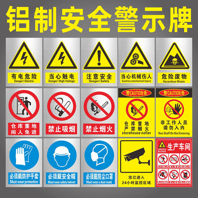 安全标识牌警告警示标示提示指示标志标牌标签贴纸工地施工标语生产车间管理仓库禁止吸烟标识贴pvc定做
