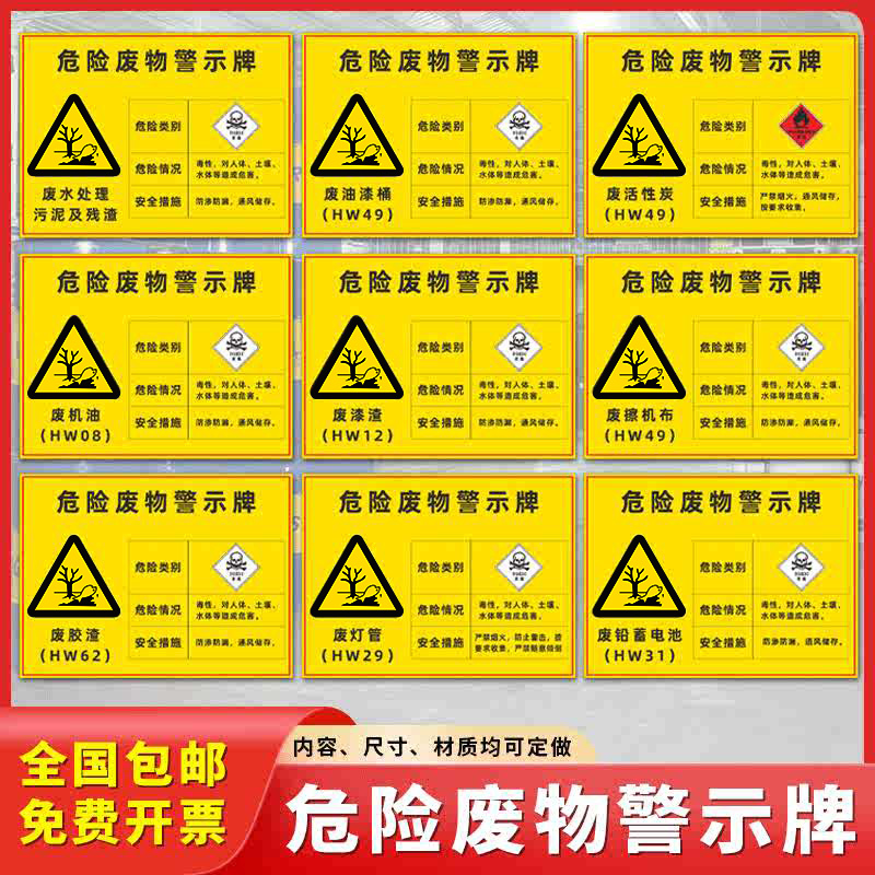 危险废物警示标识牌废机油废油墨废切削液警告标志安全标识牌定制