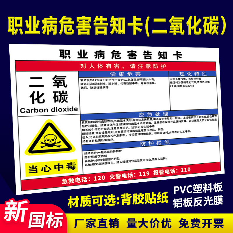 职业病危害告知牌卡二氧化碳噪声噪音粉尘高温工厂全套周知卡危险品标示牌消防安全警示标志提示牌标识牌定制