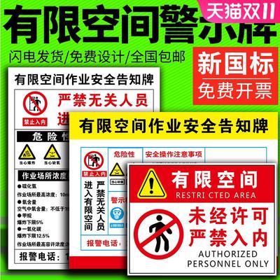 有限空间安全警示标识牌安全风险点告知牌受限空间作业密闭标识未经许可禁止严禁入内贴纸职业危害告示牌定制