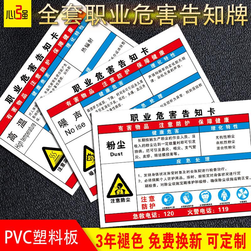 粉尘职业病危害告知牌噪音高温安全告知卡危险废物化学品工厂车间噪声有害油漆硫酸盐酸标识提示警示标志定制