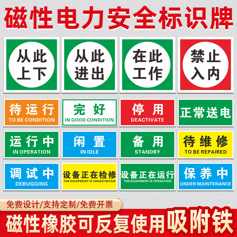 禁止合闸挂牌有人工作警示牌高压危险安全标示磁性标识牌正在维修提示贴电力抢修牌停电设备检修状态悬挂PVC