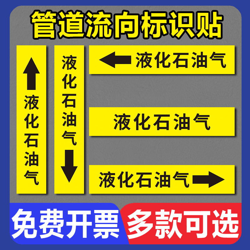 液化石油气管道标识贴 化工厂煤气管聚合气管道名称介质流向箭头色环标签贴指示标示反光膜贴纸提示警示标志