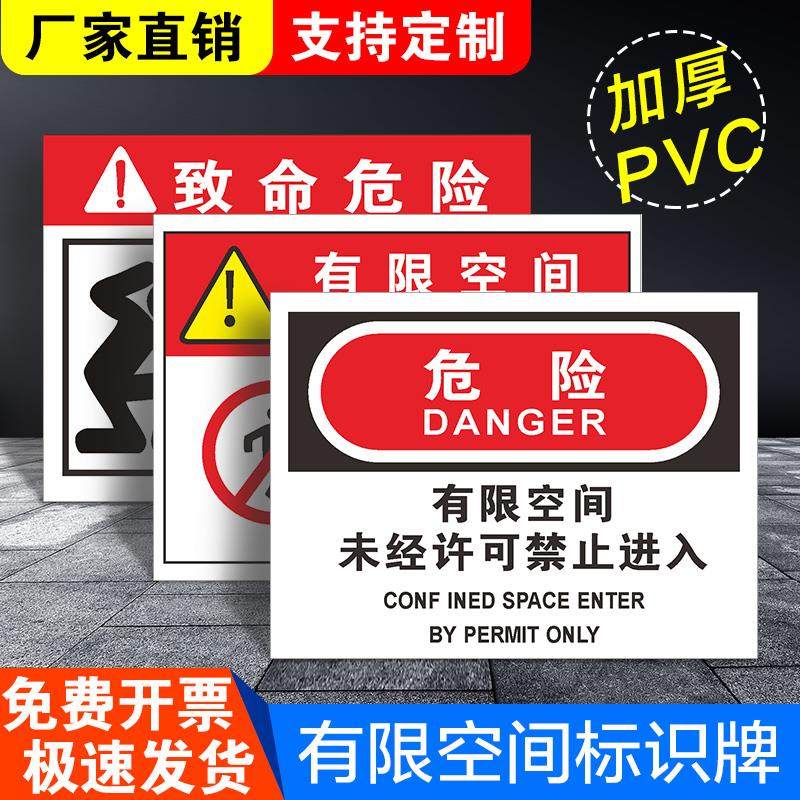有限空间安全警示牌受限空间作业安全告知牌告示牌安全标识牌闲人免进密闭空间标志提示指示贴纸警告贴定制
