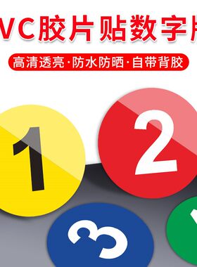 数字贴纸号码牌编号PVC胶片贴号牌背胶自粘墙贴放水 数字标牌小号数字贴设备机床餐桌圆形牌序编号牌定制定做