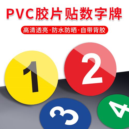 数字贴纸号码牌编号PVC胶片贴号牌背胶自粘墙贴放水 数字标牌小号数字贴设备机床餐桌圆形牌序编号牌定制定做