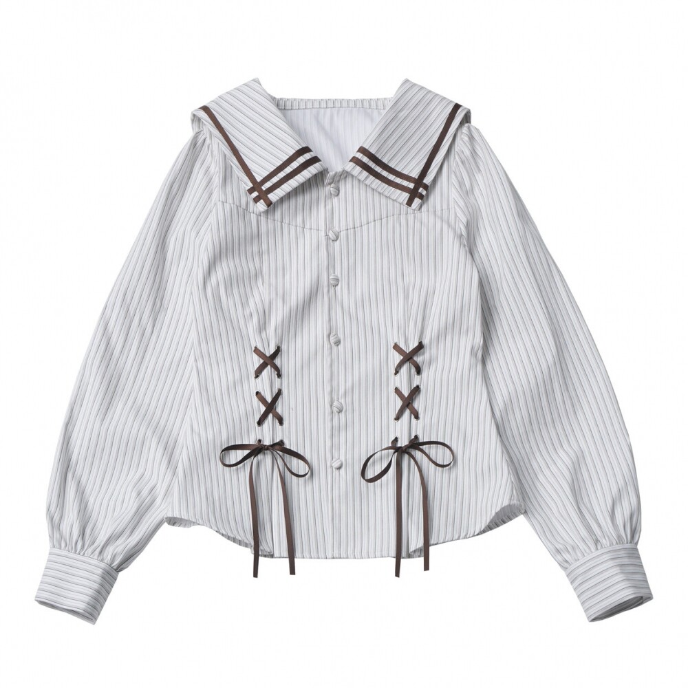 thumbnail for pinksavior [slightly tipsy kitten] flower bud pants striped short shirt design sense pendant daily miscellaneous wear