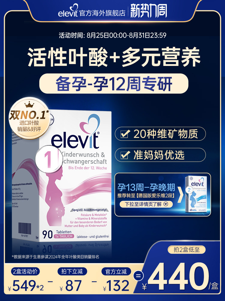 Флагманский магазин в Германии elevit 1-я стадия подготовки к беременности активный витамин фолиевой кислоты перед беременностью, 90 таблеток Изображение 1