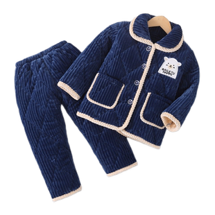 冬季男童珊瑚绒男孩家居服儿童睡衣女童三层加厚款夹棉法兰绒套装