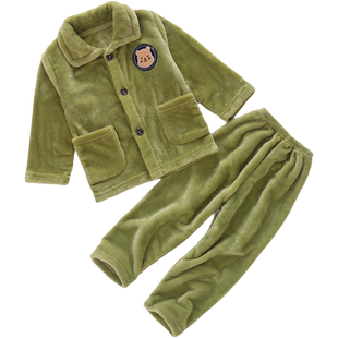 秋冬季男童珊瑚绒睡衣儿童加厚套装男孩女童家居服宝宝长袖法兰绒