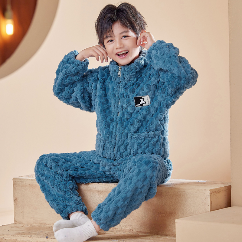 儿童珊瑚绒睡衣男童套装