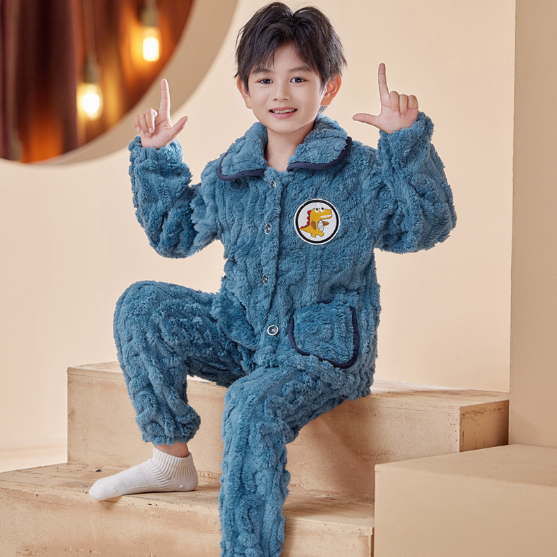 秋冬季男童冬款法兰绒套装
