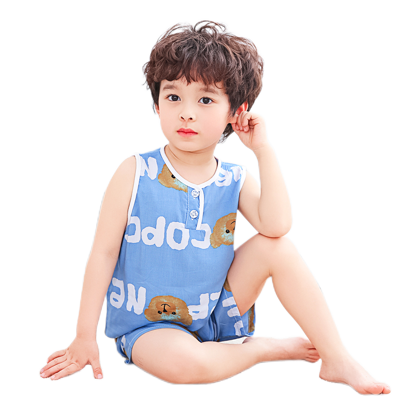 夏季儿童棉绸睡衣宝宝背心
