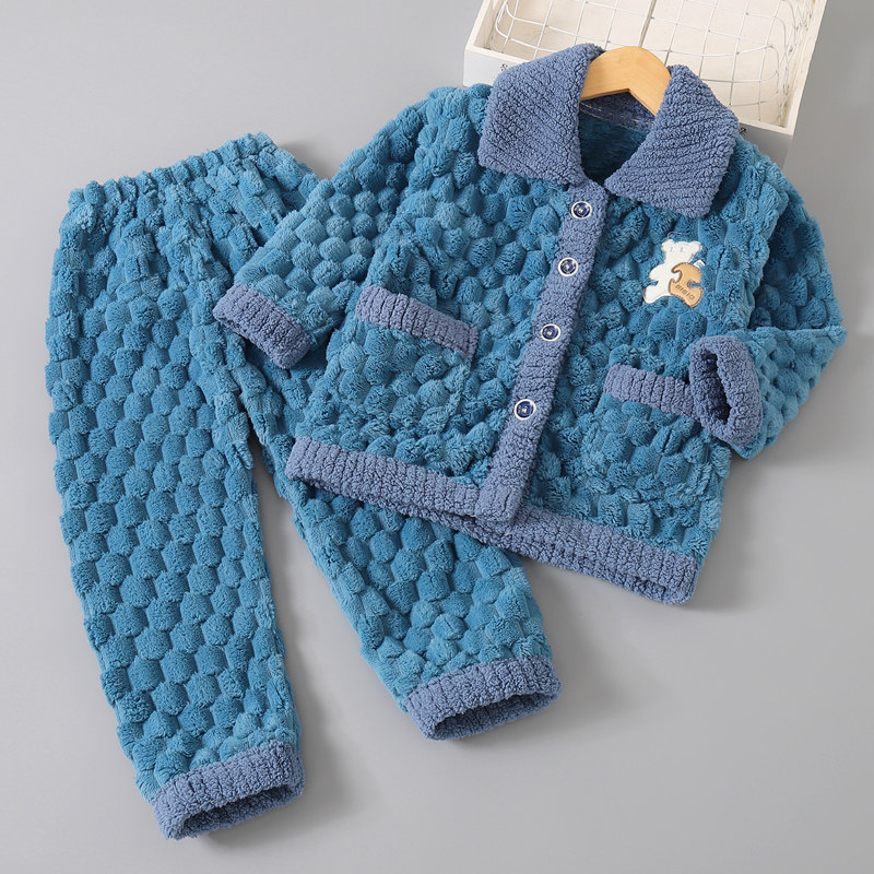 儿童睡衣秋冬季加厚男孩冬款男童女童加绒宝宝法兰绒珊瑚绒家居服