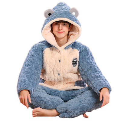 青少年冬季三层加厚夹棉睡衣