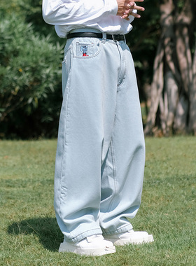 MindError ME Fleece Jeans 小象刺绣秋冬加绒宽松直筒滑板牛仔裤