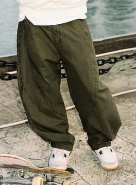 MindError 美式复古弯刀休闲长裤男秋季新款纯棉宽松廓形阔腿裤子