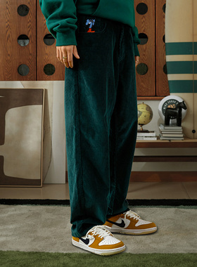 MindError ME 口袋小象刺绣灯芯绒宽松直筒百搭纯棉男女休闲长裤
