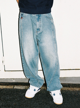 MindError 小象刺绣弯刀牛仔裤男潮流百搭直筒宽松滑板阔腿长裤子