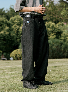 MindError ME Emb Jeans小象刺绣Logo宽松直筒水洗滑板运动牛仔裤