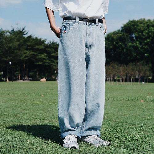 MindError小象刺绣直筒牛仔裤