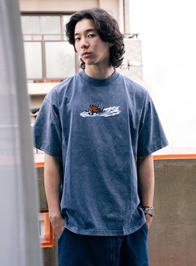 MindError 2025夏季新款水洗做旧创意印花圆领街头宽松短袖T恤男